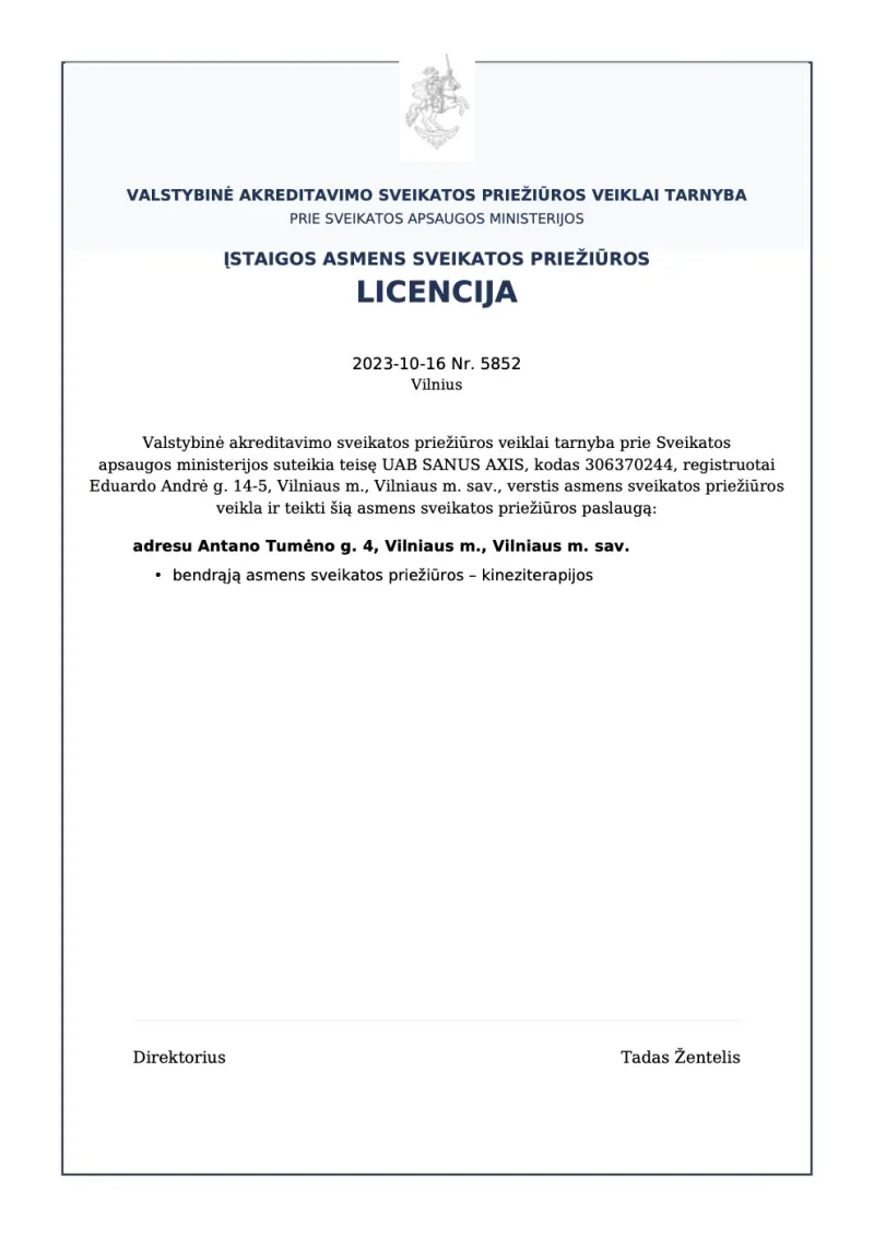 Healthcare institution licence No. 5852